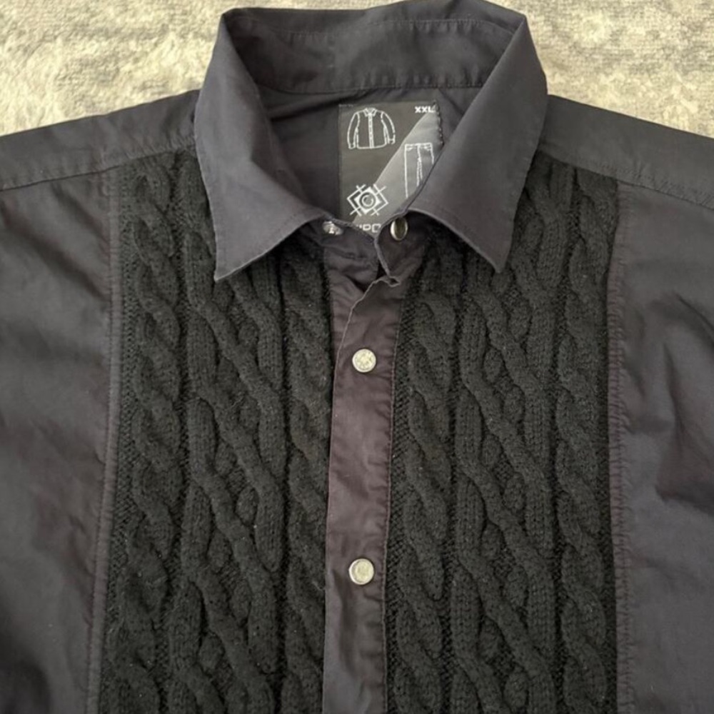 Cipo & Baxx Pearl Snap Front Dress Shirt Cable Knit Panels Black Men’s Size 2XL - Picture 2 of 9